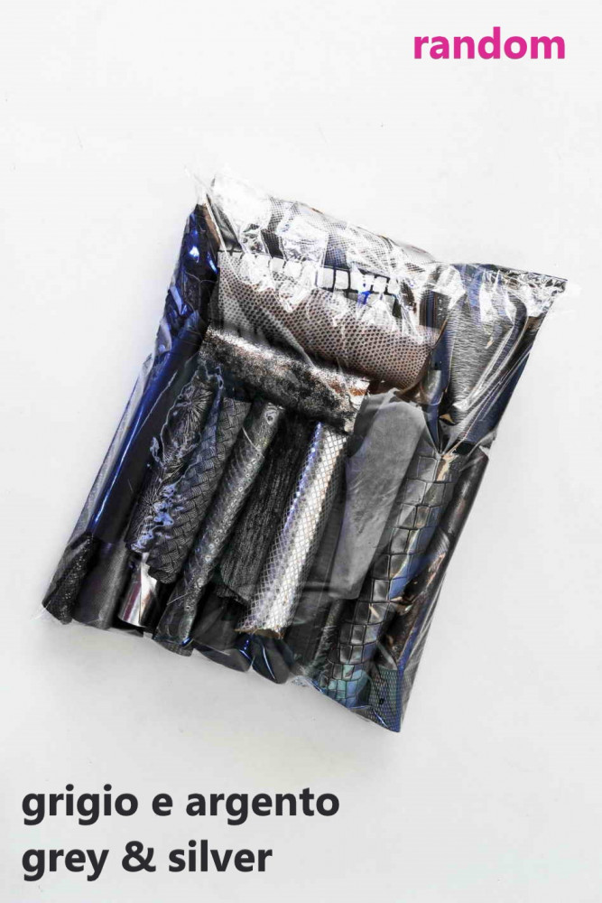 Leather scraps bag, SILVER and GREY...