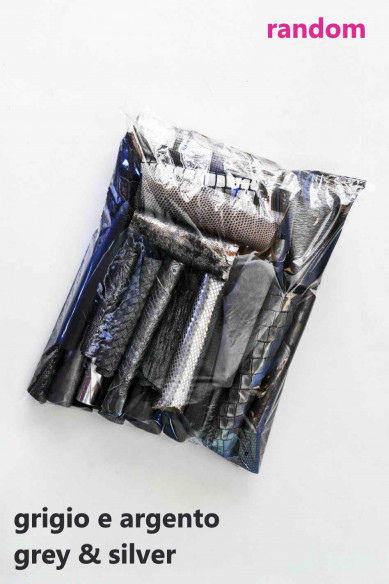 Leather scraps bag, SILVER and GREY tones, fancy textures, foils and softness various, in total for 1 lbs and 2 lbs