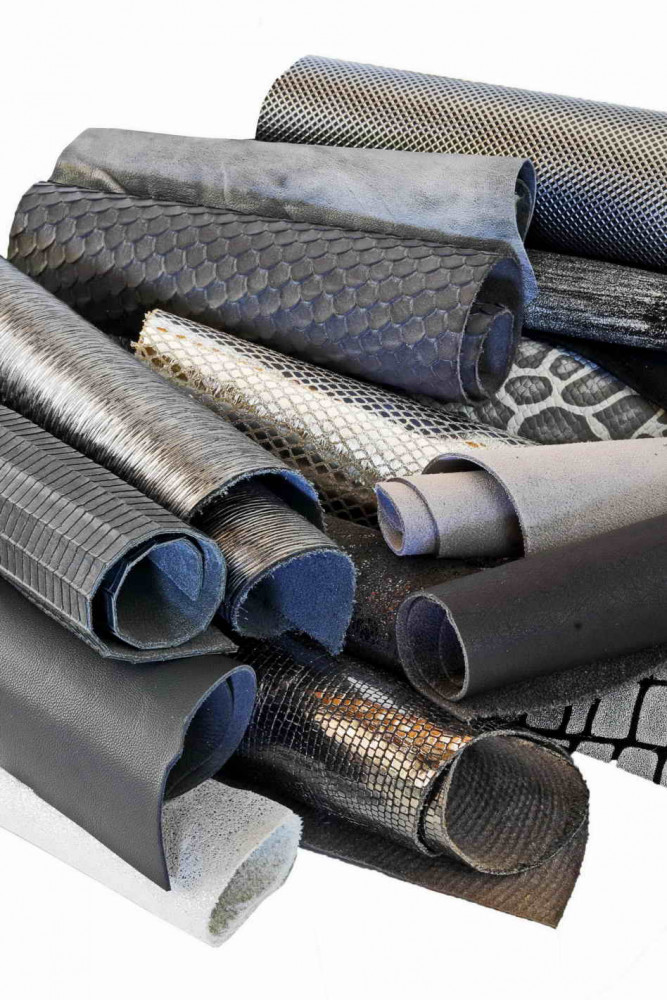 Leather scraps bag, SILVER and GREY...