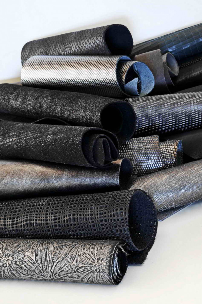 Leather scraps bag, BLACK and GREY...