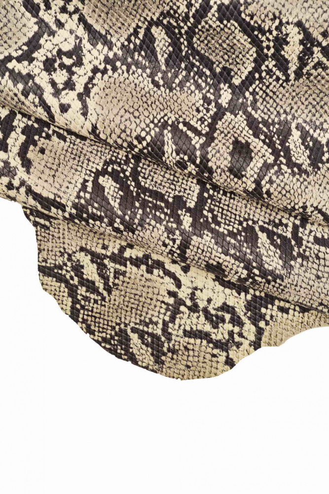 White grey black PYTHON LEATHER hide, printed snake textured goatskin, soft classic reptile engraved skin