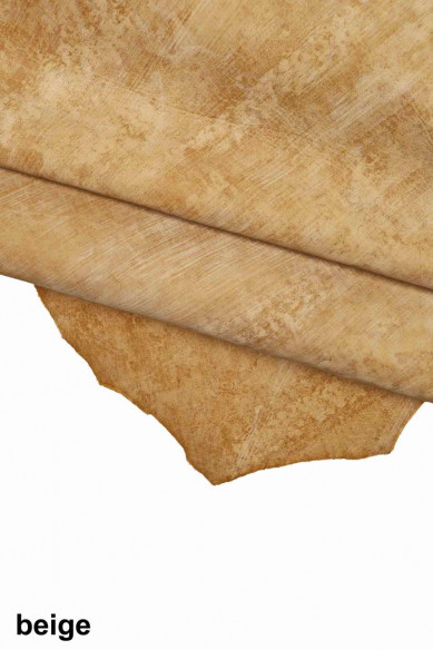 Beige, orange, pink, brown VINTAGE LEATHER hide, soft antiqued goatskin, distressed matt skin