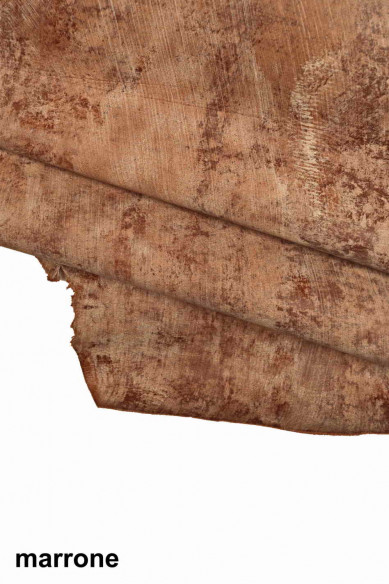 Beige, orange, pink, brown VINTAGE LEATHER hide, soft antiqued goatskin, distressed matt skin