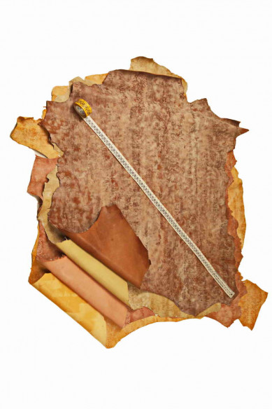 Beige, orange, pink, brown VINTAGE LEATHER hide, soft antiqued goatskin, distressed matt skin