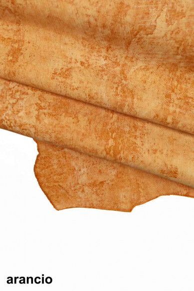 Beige, orange, pink, brown VINTAGE LEATHER hide, soft antiqued goatskin, distressed matt skin