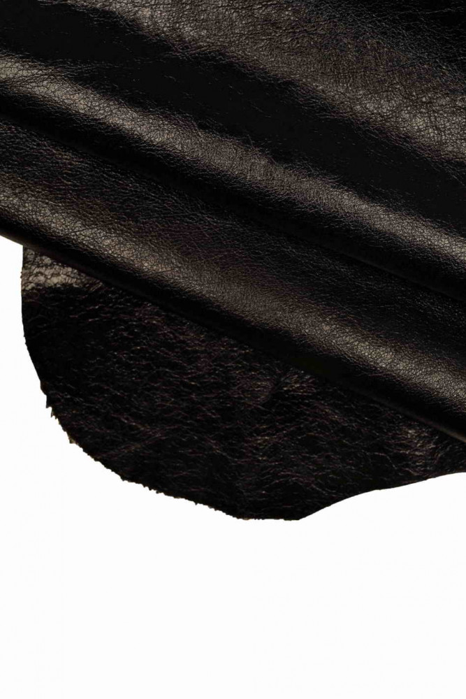 BLACK GLOSSY leather hide, tiny pebble grain calfskin, sporty soft cowhide