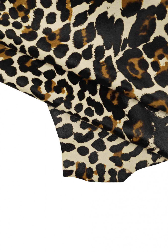 LEOPARD HAIR on leather hide, cheetah pony cowhide, brown black white spotted skin