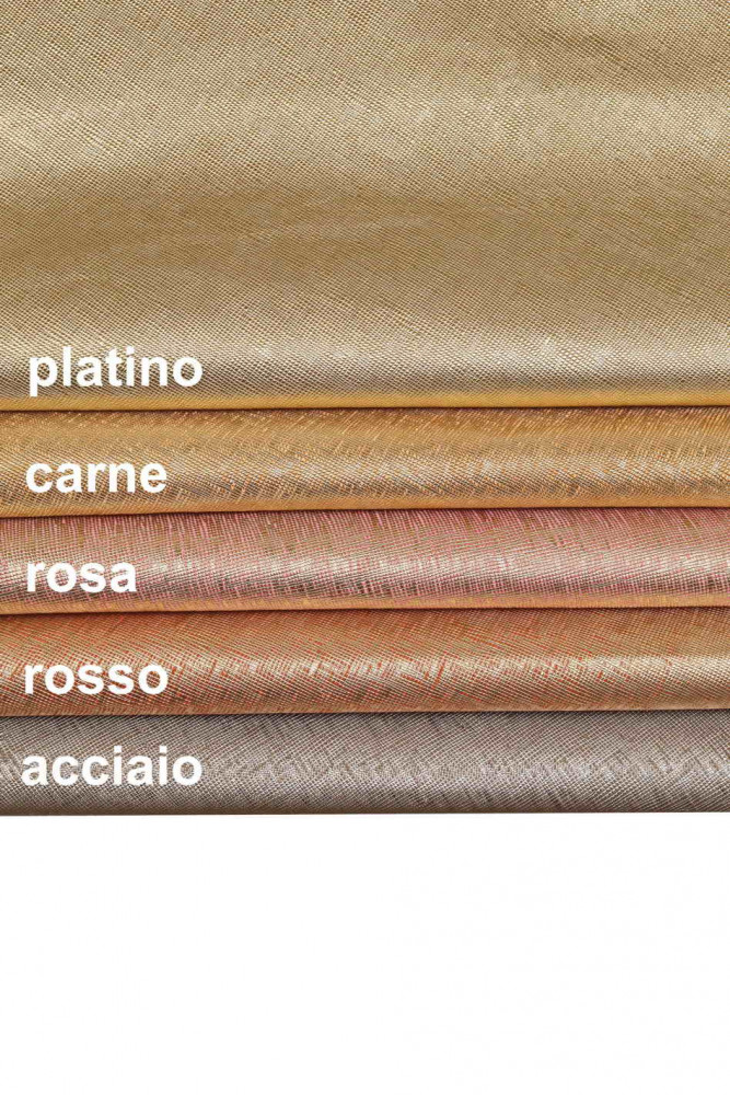 PRINTED SAFFIANO leather hides, metallic platinum, pink, nude, red, steel goatskins, glossy lightly stiff skins
