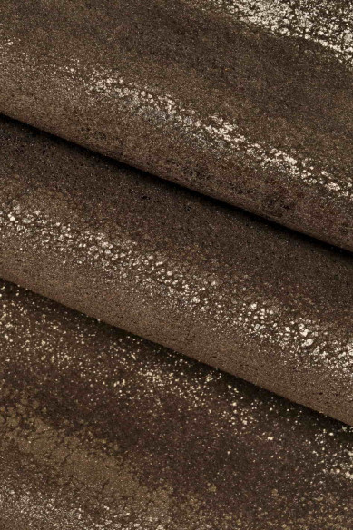 PELLE di CROSTA grigio scuro laminata, vitello metallizzato antracite, pellame vintage luminoso