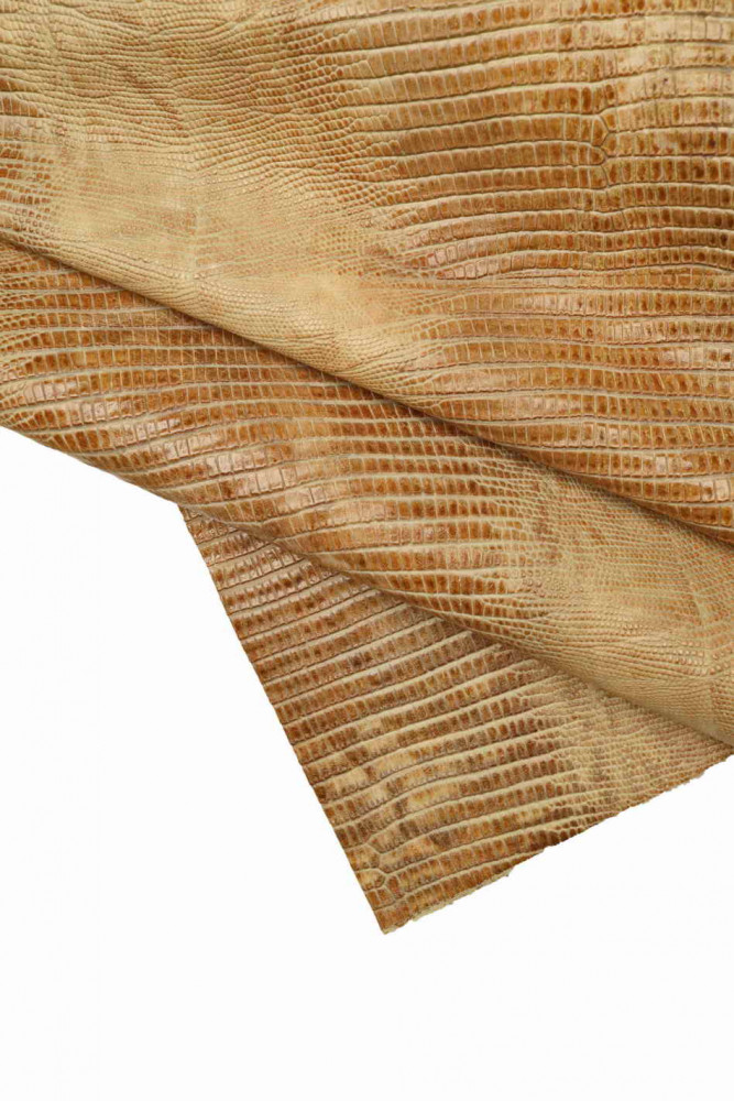 LIZARD PRINTED leather hide, beige tejus embossed calfskin, loght brown cpwhide, reptile vintage skin