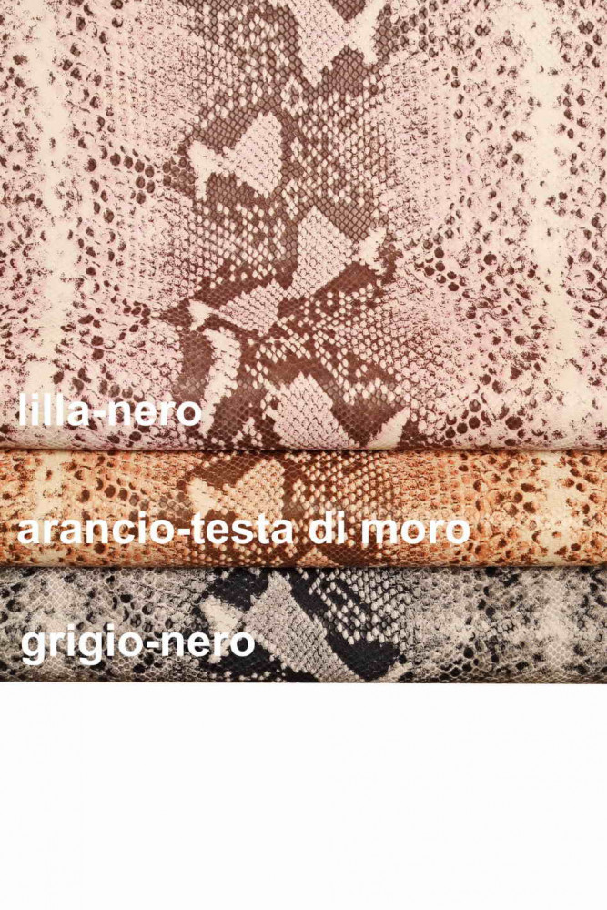 Lilac / Orange / grey PYTHON SNAKE texture goatskin, scales print leather skin, genuine italian skins