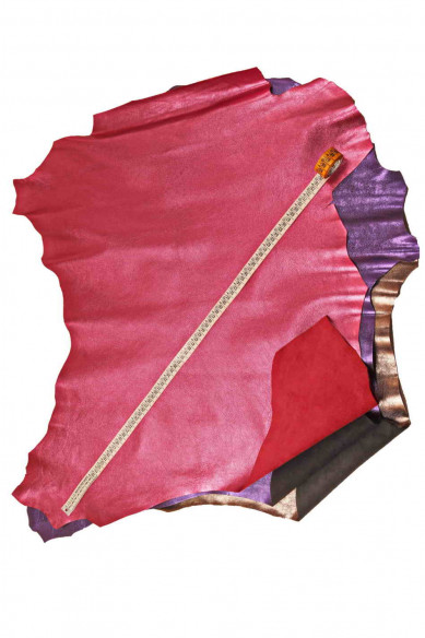 Red, purple, gunmetal METALLIC LEATHER skin, pebble grain metal goatskin, wrinkled shiny soft goat hide