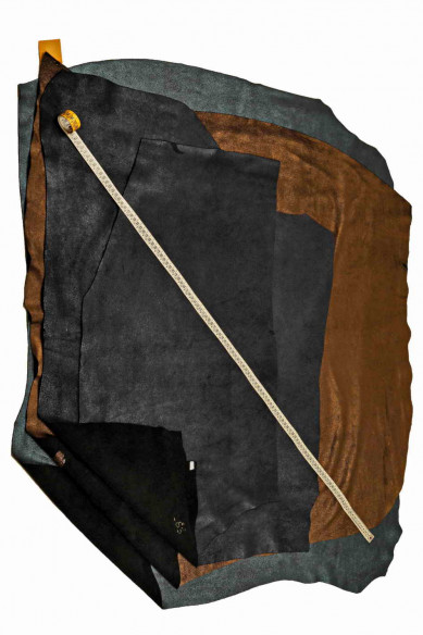 Pelle di CROSTA LAMINATA verde marrone blu, vitello scamosciato metallizzato, pellame camoscio morbido con lamina