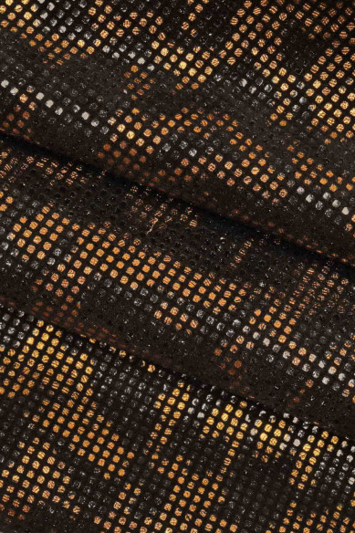 PELLAME SCAMOSCIATO nero laminato blu acciaio ruggine, crosta stampata metallizzata, pelle di camoscio maculata