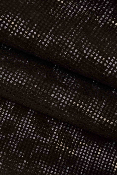 PELLAME SCAMOSCIATO nero laminato blu acciaio ruggine, crosta stampata metallizzata, pelle di camoscio maculata