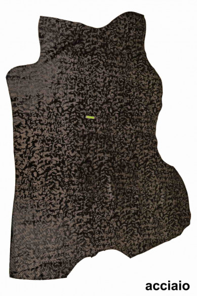 PELLAME SCAMOSCIATO nero laminato blu acciaio ruggine, crosta stampata metallizzata, pelle di camoscio maculata