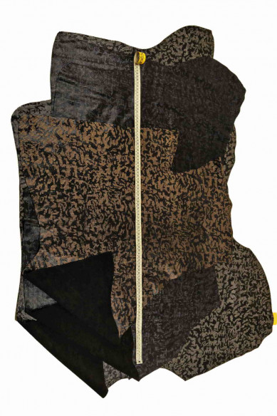 PELLAME SCAMOSCIATO nero laminato blu acciaio ruggine, crosta stampata metallizzata, pelle di camoscio maculata