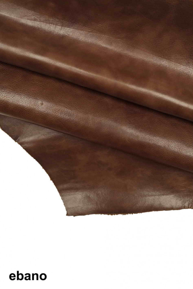 Brown pink tan VEGETABLE TANNED leather hide, vintage crumpled calfskin,  distressed cowhide