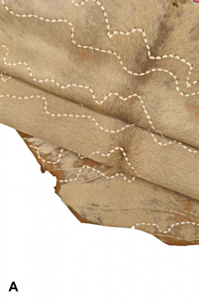 BEIGE HAIR on leather hide, embroidered hairy cowhide, vintage super soft pony effect calfskin