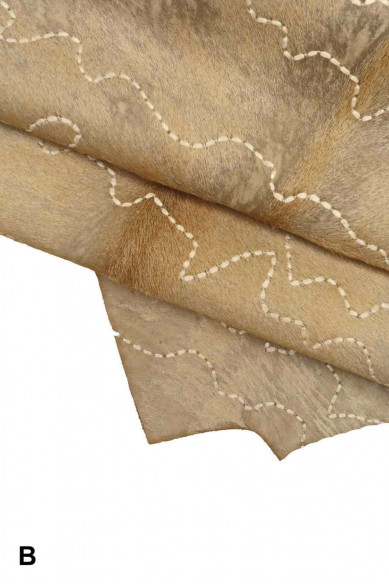 Pelle di CAVALLINO BEIGE, pellame ricamato con pelo, vitello effetto pony super morbido e vintage