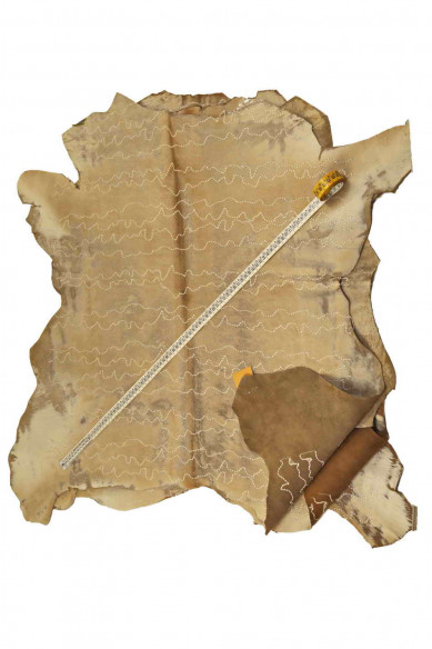 BEIGE HAIR on leather hide, embroidered hairy cowhide, vintage super soft pony effect calfskin