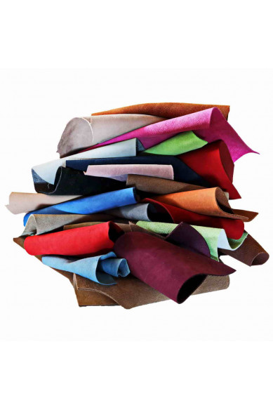 Sacchetto di ritagli di PELLI SCAMOSCIATE e NUBUCK, camoscio in pezzi in diversi colori, da 0,300 kg a 1 kg
