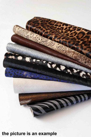 Mix HAIR on LEATHER hide scraps, mix of different colors / textures, 10 italian leather pieces for crafts