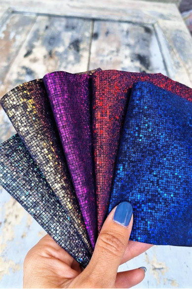 10 Selected leather scraps, PIXEL textured, mix colorful selection leather remnants as per pictures