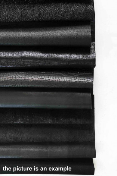 Mix LEATHER scraps - BLACK tones - fancy textures, prints and softness various, 10 or 15 italian leather pieces for crafts