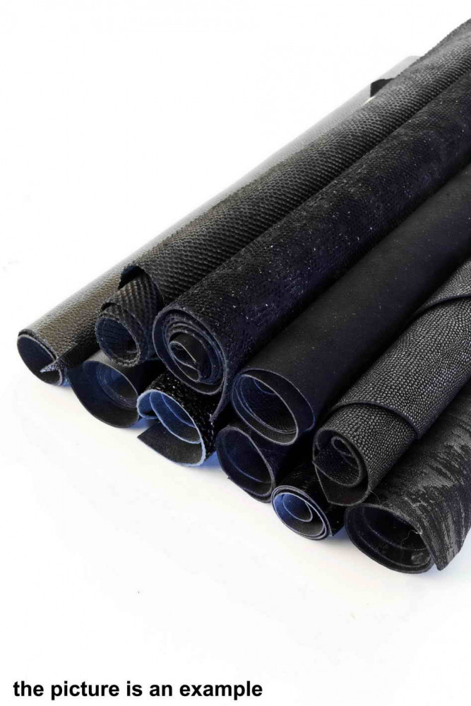 Mix LEATHER scraps - BLACK tones -...