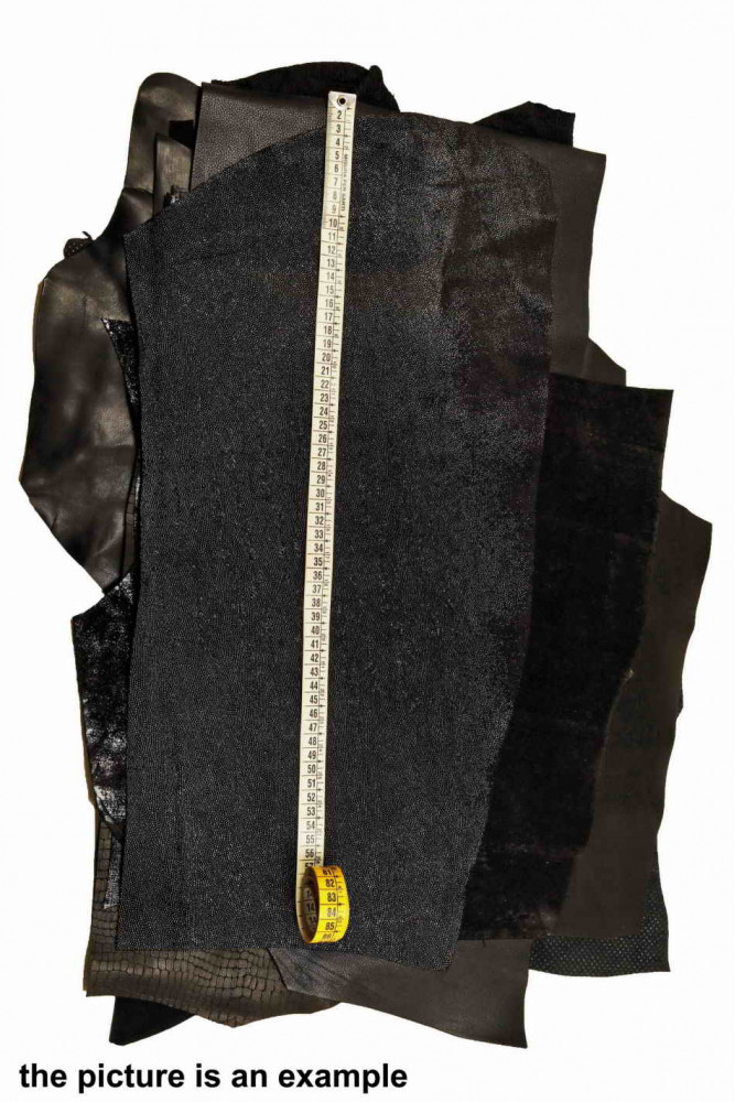 Mix LEATHER scraps - BLACK tones -...