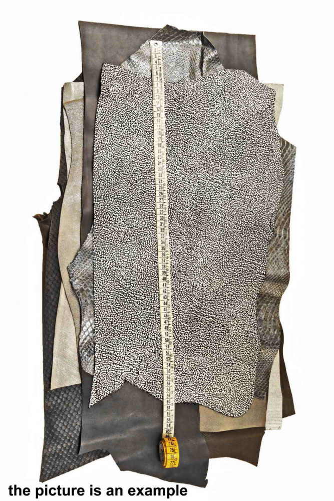Mix LEATHER scraps - SILVER and GREY tones - fancy textures