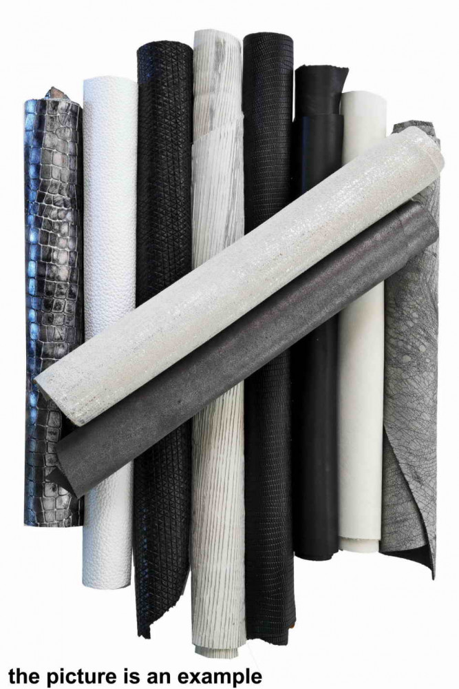 Mix leather scraps - WHITE, GREY and BLACK tones - fancy textures and softness various, 10 italian leather pieces for crafts