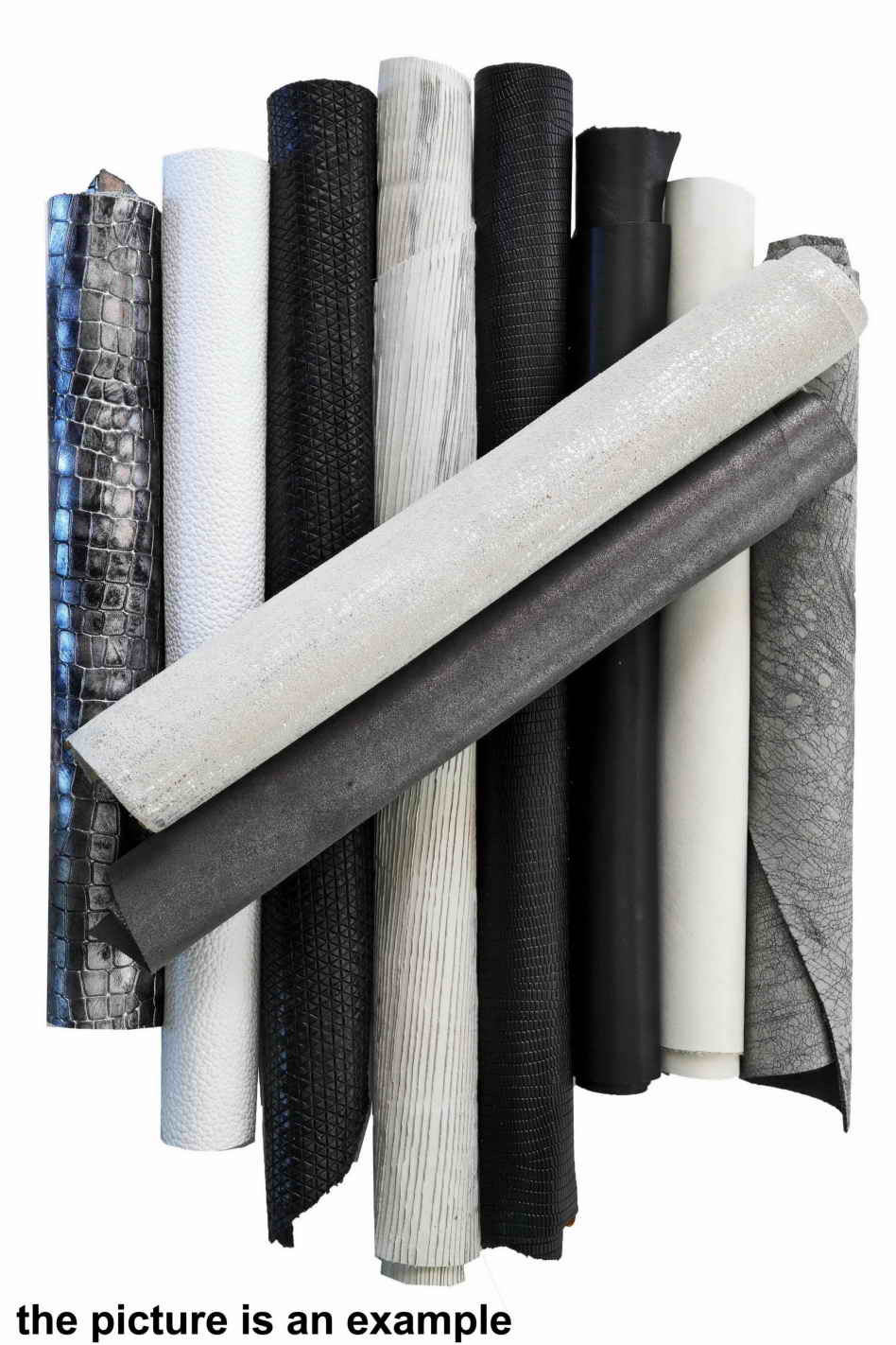 Mix leather scraps, WHITE, GREY and BLACK tones, fancy textures