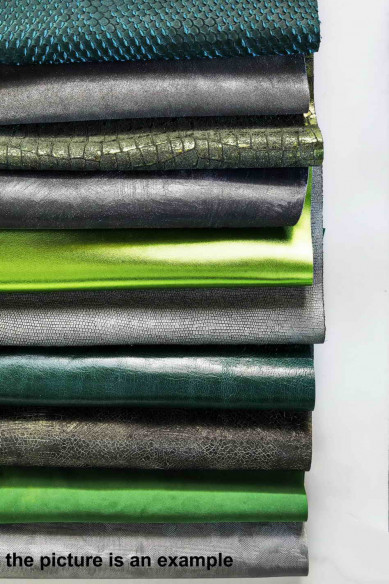 Mix leather scraps - GREEN and GREY tones - fancy textures, prints, softness various, 10 or 15 italian leather pieces for crafts