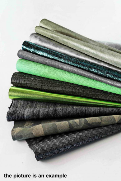 Mix leather scraps - GREEN and GREY tones - fancy textures, prints, softness various, 10 or 15 italian leather pieces for crafts