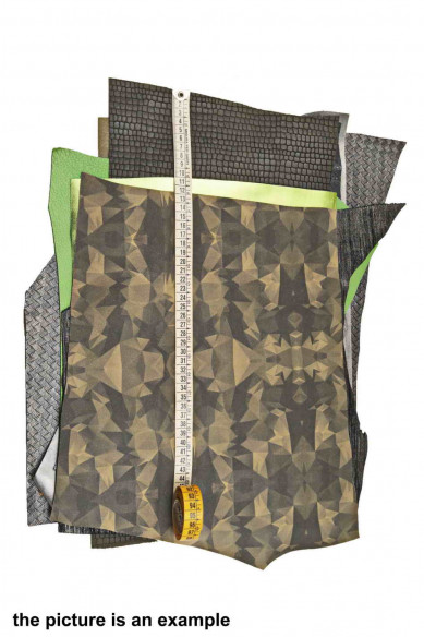 Scampoli di pelli miste, tonalità di VERDE e GRIGIO in diverse stampe e colori, ideali per l'artigianato, 10 o 15 pz