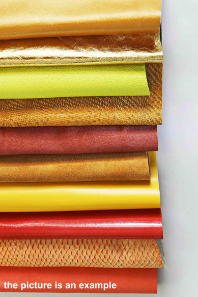 Mix leather scraps - YELLOW, GOLD, ORANGE tones - fancy textures, prints and softness various, 10 or 15 italian leather pcs