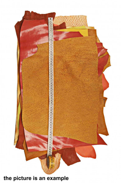Mix leather scraps - YELLOW, GOLD, ORANGE tones - fancy textures, prints and softness various, 10 or 15 italian leather pcs