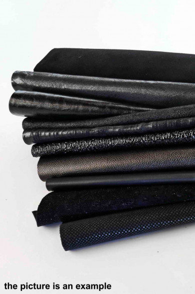 Mix LEATHER scraps - BLACK - fancy textures and softness various, italian leather pcs for crafts  1 lbs- 1,7 lbs- 2 lbs- 4 lbs