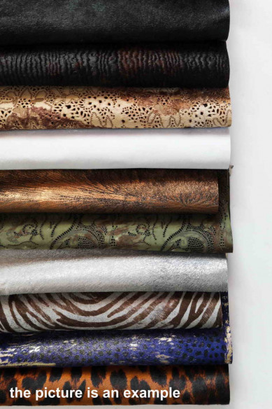 Mix HAIR on LEATHER hide scraps, mix of different colors / textures, italian leather pieces for crafts  1 lbs