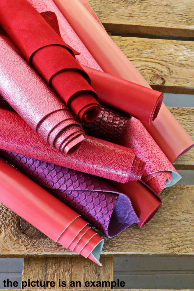 10 Selected leather scraps, RED tones, mix colorful selection leather  remnants as per pictures