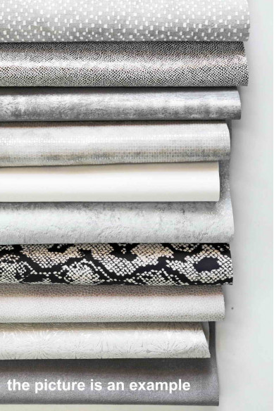 Mix leather scraps - WHITE, GREY and SILVER - fancy textures and prints, italian leather pieces 1 lbs - 1,7 lbs - 2 lbs - 4 lbs