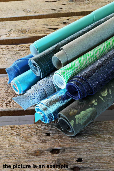 Mix leather scraps - GREEN and BLUE tones - fancy textures and prints, italian leather pieces  1 lbs - 1,7 lbs - 2 lbs - 4 lbs