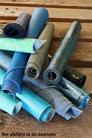 Mix leather scraps - GREEN and BLUE tones - fancy textures and prints, italian leather pieces  1 lbs - 1,7 lbs - 2 lbs - 4 lbs