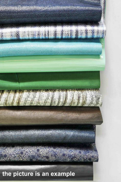 Mix leather scraps - GREEN and BLUE tones - fancy textures and prints, italian leather pieces  1 lbs - 1,7 lbs - 2 lbs - 4 lbs