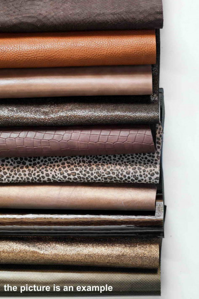 Scampoli di pelle miste, MARRONE, TESTA di moro e BRONZO, stampe, lamine e fantasie varie   0,500 kg - 0,750 kg - 1 kg - 2 kg