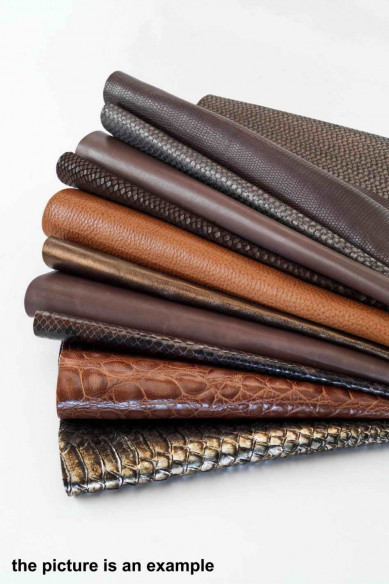 Scampoli di pelle miste, MARRONE, TESTA di moro e BRONZO, stampe, lamine e fantasie varie   0,500 kg - 0,750 kg - 1 kg - 2 kg