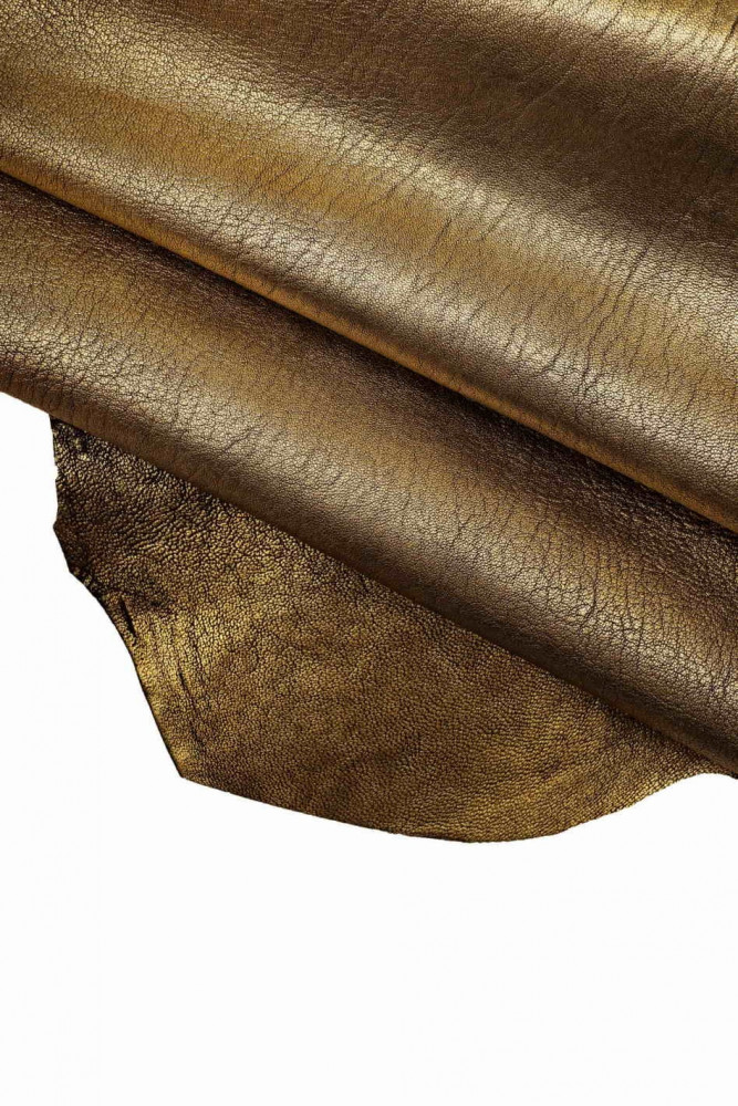GOLD distressed metallic leather skin - brown pebbled skin - grain textured hide