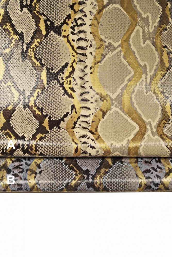 PYTHON PRINTED leather hide, grey purple reptile textured calfskin, glossy snakeskin